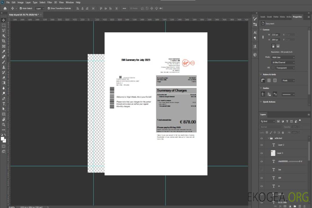 Facture commerciale de Virgin Media, SCR template